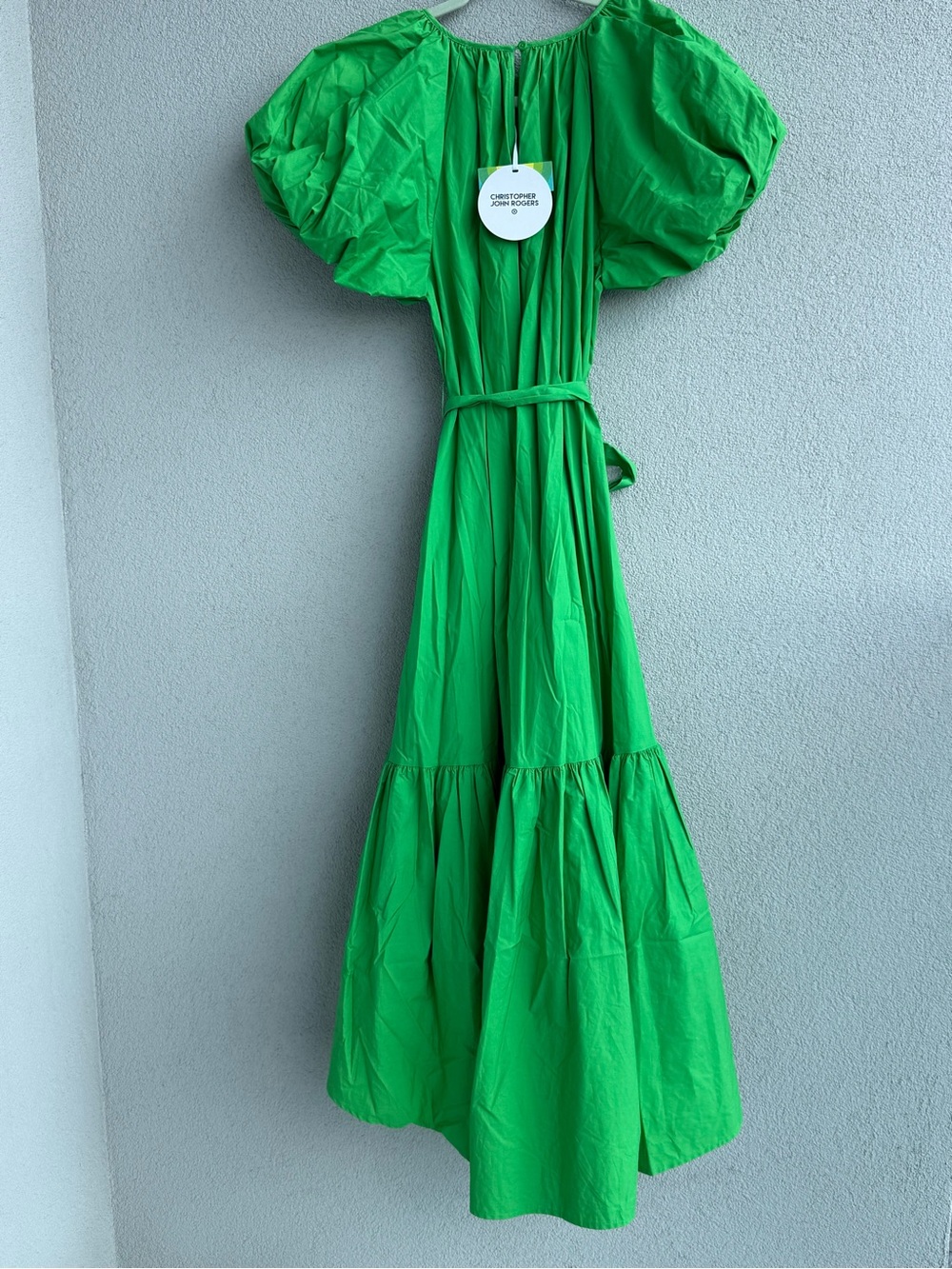 Christopher John Rogers Emerald Green Puff-Sleeve Tiered Maxi Dress